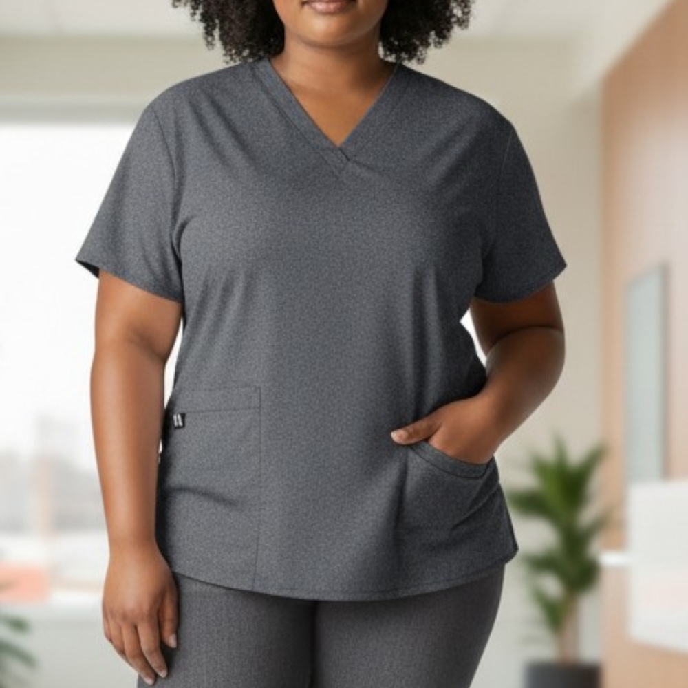 ClimateRight Cuddl Duds Scrub Top Gray Size 2X Two Pocket V-Neck Scrubs Womens